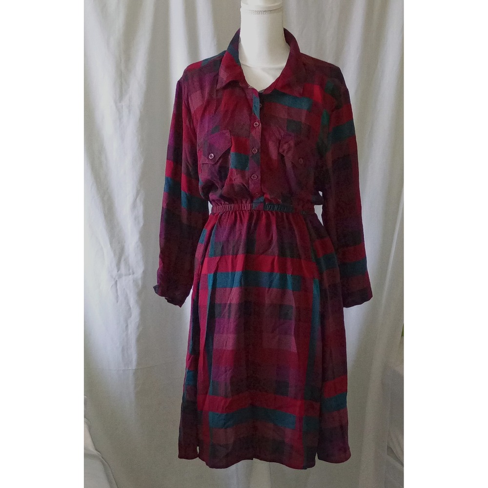 Torrid Burgundy Plaid Midi Shirt Dress 1X Modest Teacher Tartan Long Sleeve